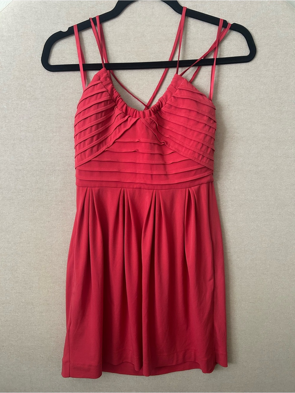 BCBGeneration- Red Pleated Bodice Spaghetti Strap Dress- Size XS
